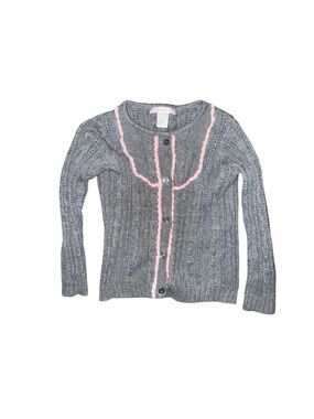 Janie And Jack Gray Cable-Knit Cardigan with Pink Trim Size 3T Sweater Kidswear